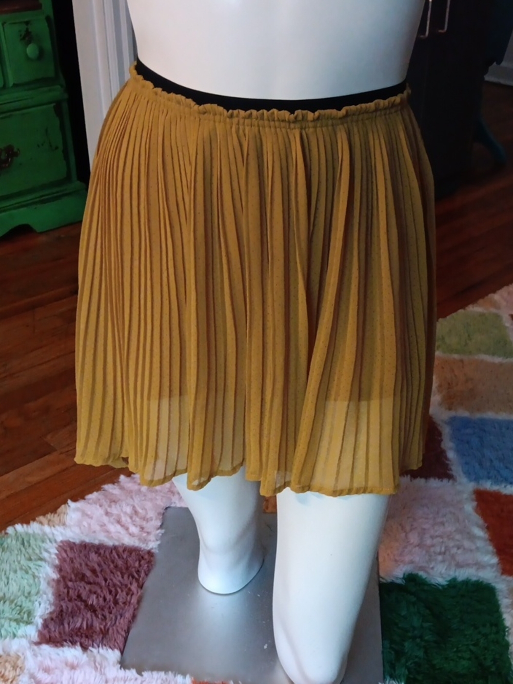Nine Bird Pleated Mustard High-Low Skirt
